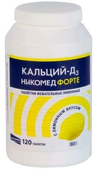 Кальций Д3 никомед форте таб. жев. 500мг+400МЕ №120  (лимон)